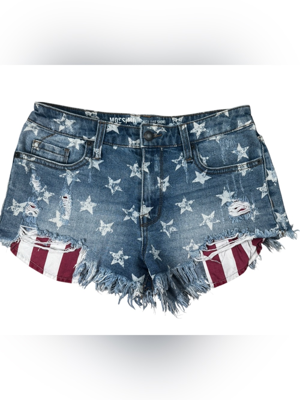 Mossimo Stars & Stripes Red White Blue Patriotic Flag Denim Jean Shorts 2 / 26